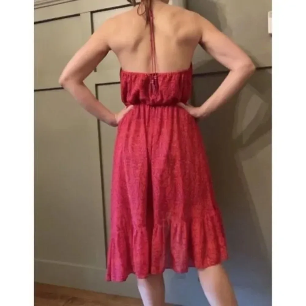 𝅺Free People Chiffon Safari Sun Short Casual Dress in Mango Combo Size Small